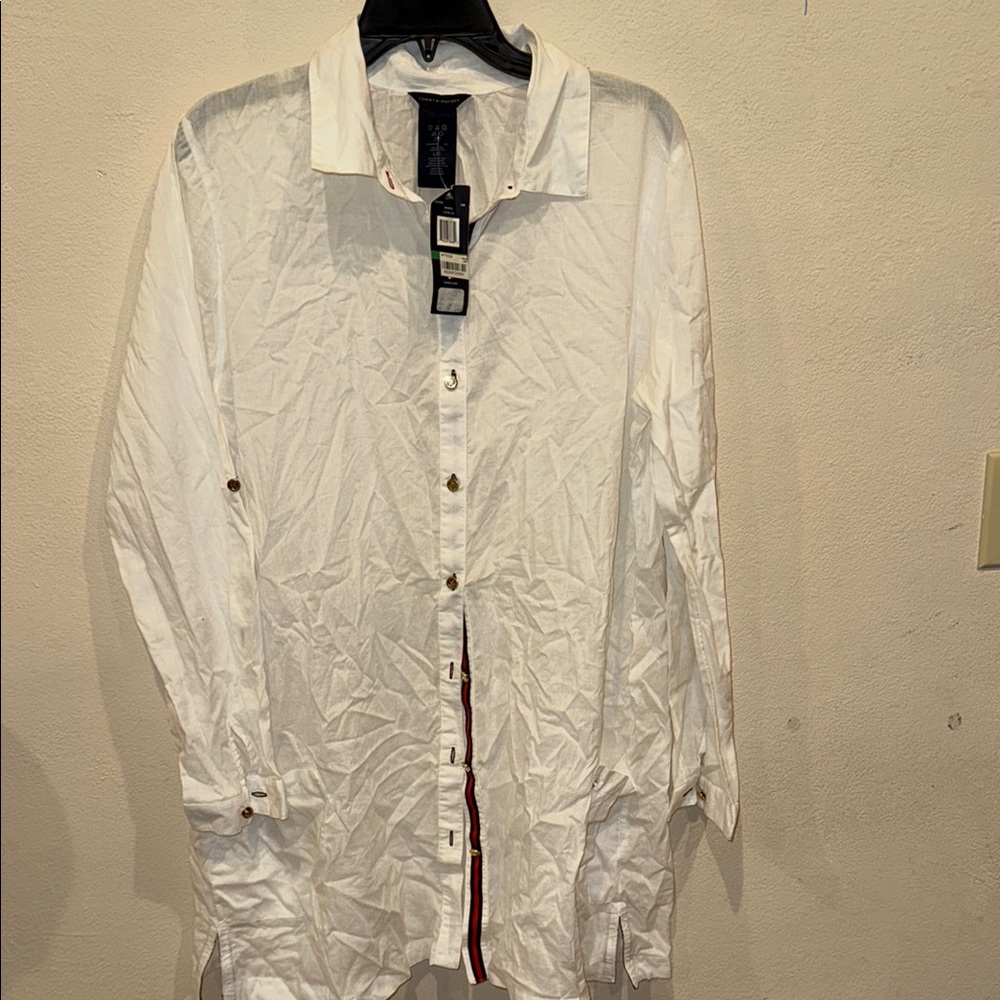 NWT Tommy Hilfiger bikini swimsuit cover up shirt size L  cotton